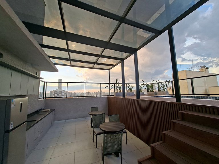 Estúdio com lazer completo no rooftop, PISCINA ao ar Livre