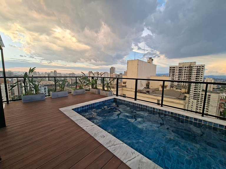 Estúdio com lazer completo no rooftop, PISCINA ao ar Livre