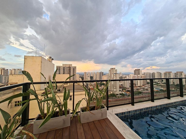 Estúdio com lazer completo no rooftop, PISCINA ao ar Livre